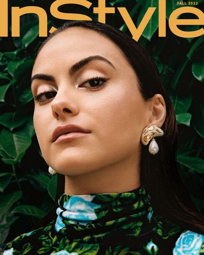 Camila Mendes wears a Richard Quinn dress and Chanel earrings for InStyle's Fall 2022 Cover
